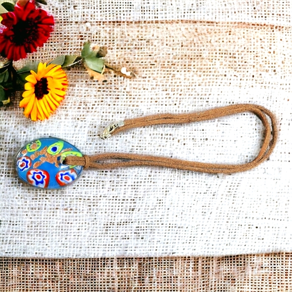 Vintage Murano Millefiori Glass Pendant Necklace. - Picture 6 of 8